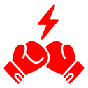 Red boxing gloves with lightning bolt symbol.