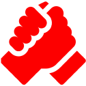 Red fist icon on a black background.
